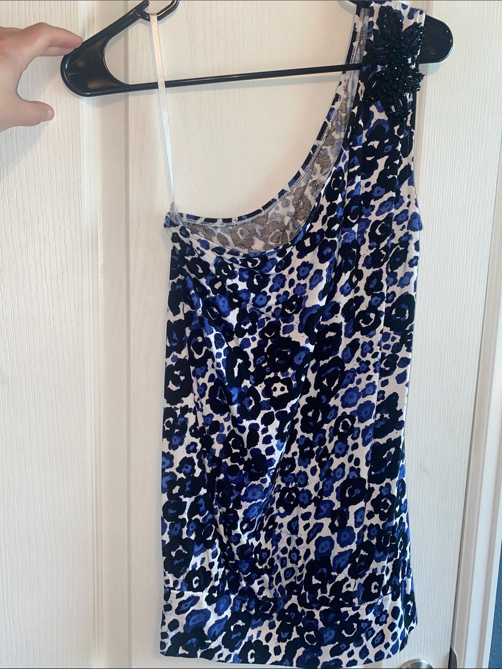Lane Bryant Blue and Navy Leopard Print One-Shoulder Top